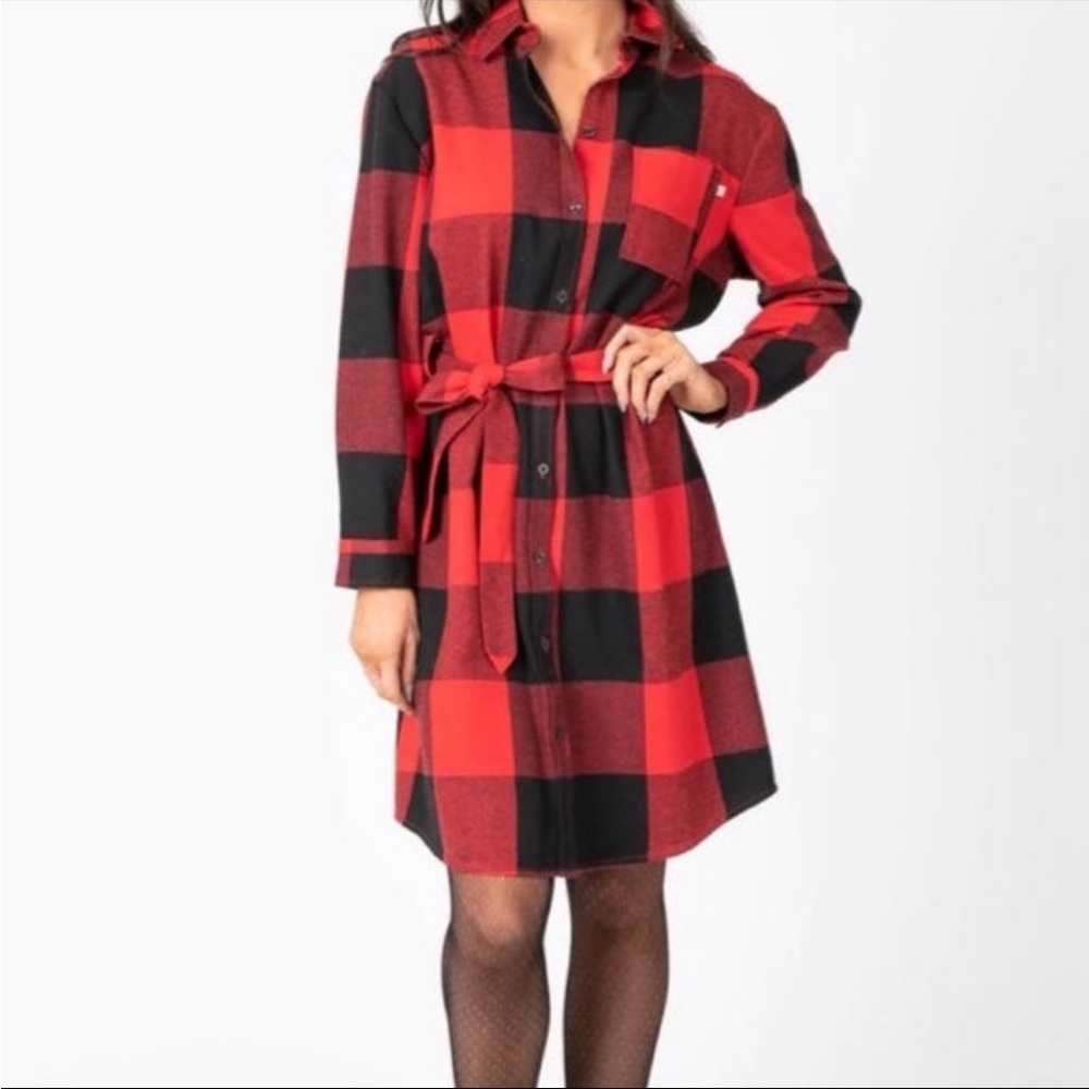 Agnes & Dora Buffalo Plaid Flannel Shirt Dress